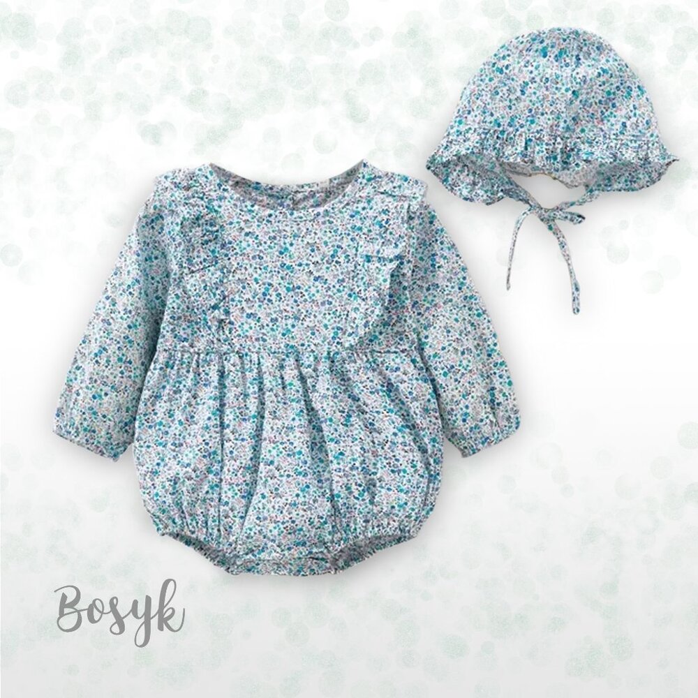 NEW - Short and Long Sleeve Floral Rompers and Bonnet set Bodysuit Baby Girls